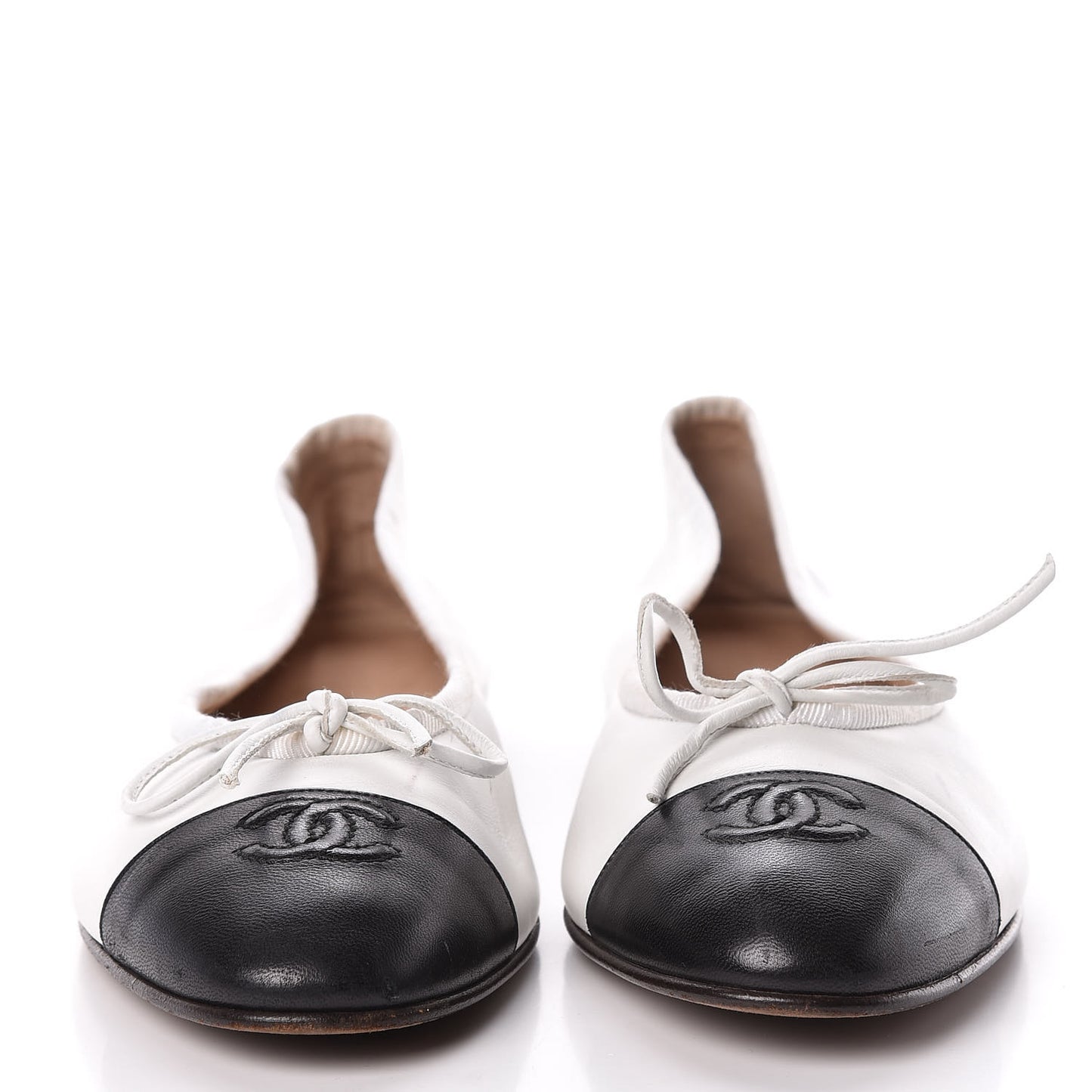 Lambskin Cap Toe Ballerina Flats 38.5 White Black