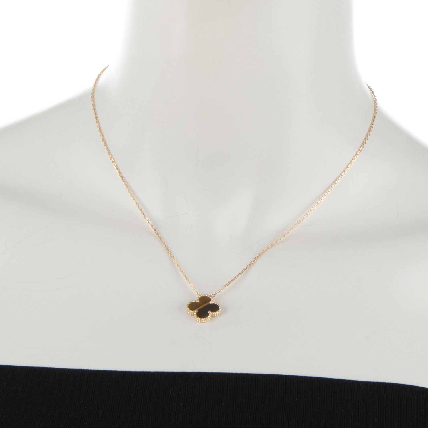 Van Cleef & Arpels 18K Yellow Gold Tiger Eye Vintage Alhambra Pendant Necklace 2 of 5