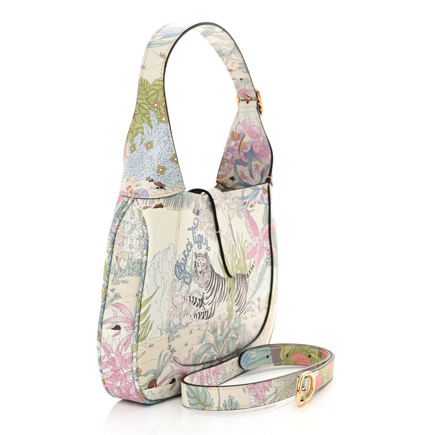 Gucci New Shangai Calfskin Tiger Savanah Small Jackie 1961 Hobo Chalky White Multicolor 3 of 10