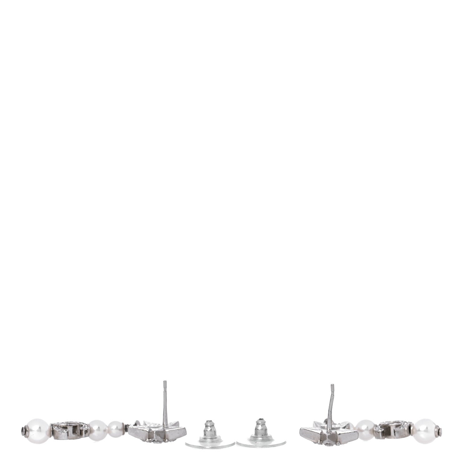 Chanel Crystal Pearl CC Star Drop Earrings Silver 4 of 5