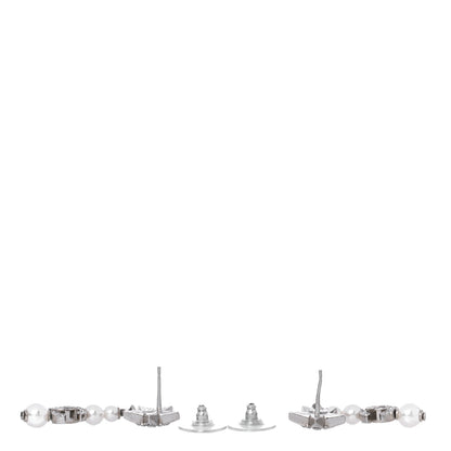 Chanel Crystal Pearl CC Star Drop Earrings Silver 4 of 5