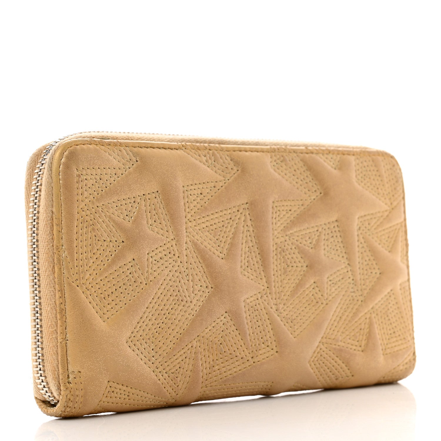 Chanel Metallic Lambskin Star Embossed Medium Zip Around Wallet Gold 3 of 12