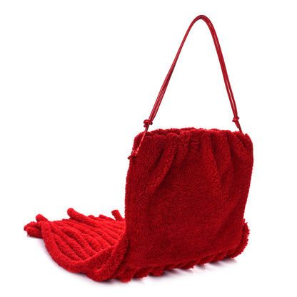 Bottega Veneta Curly Shearling Nappa The Fringe Pouch Shoulder Bag Scarlet 3 of 9