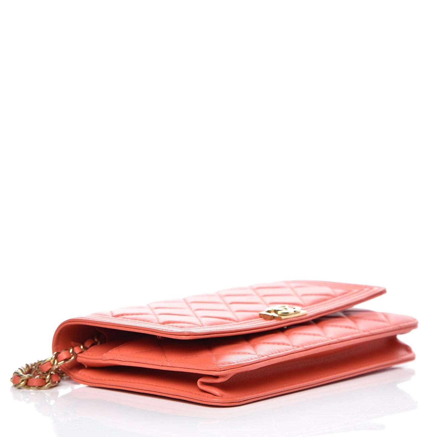 Lambskin Quilted Boy Wallet On Chain WOC Orange