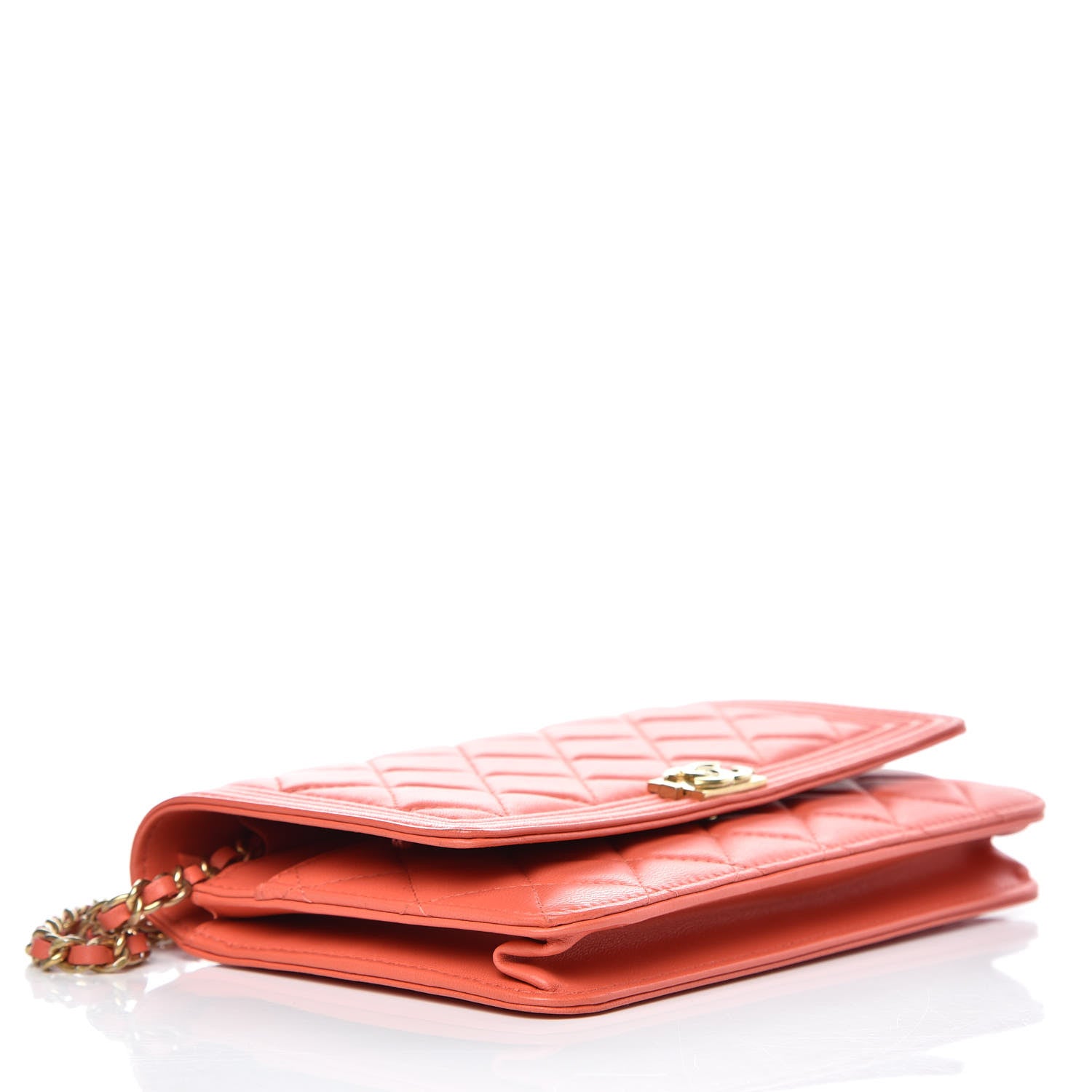 Chanel Lambskin Quilted Boy Wallet On Chain WOC Orange 4 of 11