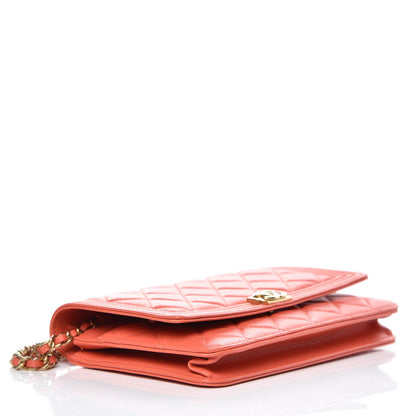 Chanel Lambskin Quilted Boy Wallet On Chain WOC Orange 4 of 11