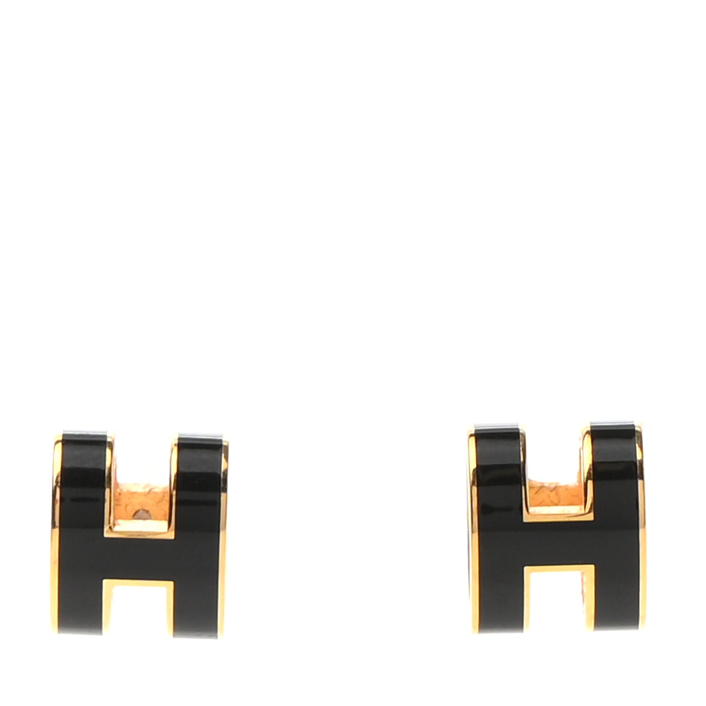 Gold Lacquered Pop H Earrings Black