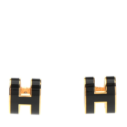 Hermes Gold Lacquered Pop H Earrings Black 1 of 6