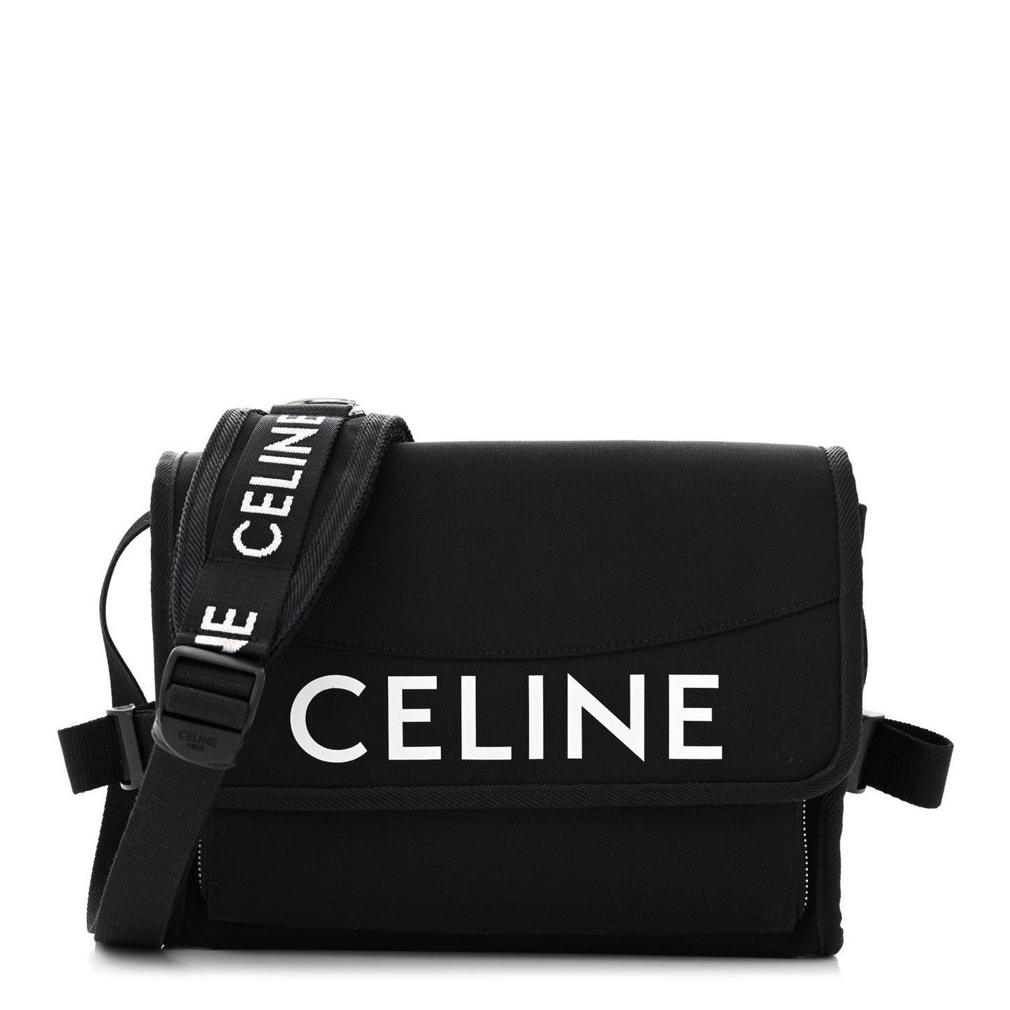 Cotton Gabardine Logo Print Messenger Bag Black