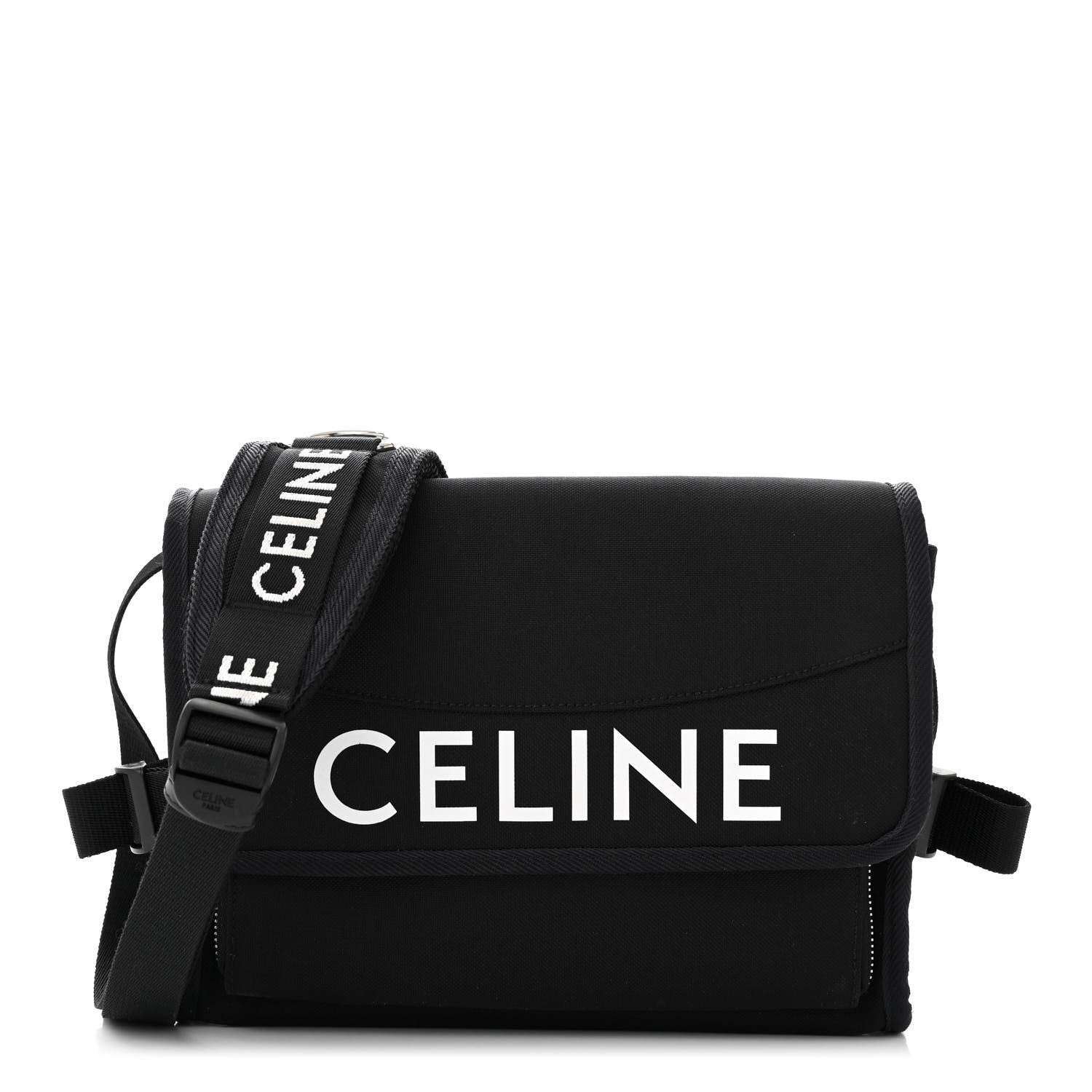 Celine Cotton Gabardine Logo Print Messenger Bag Black 1 of 10