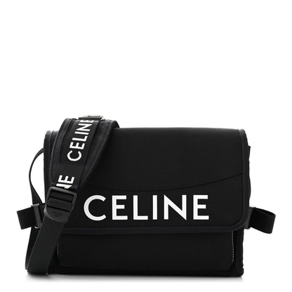Celine Cotton Gabardine Logo Print Messenger Bag Black 1 of 10