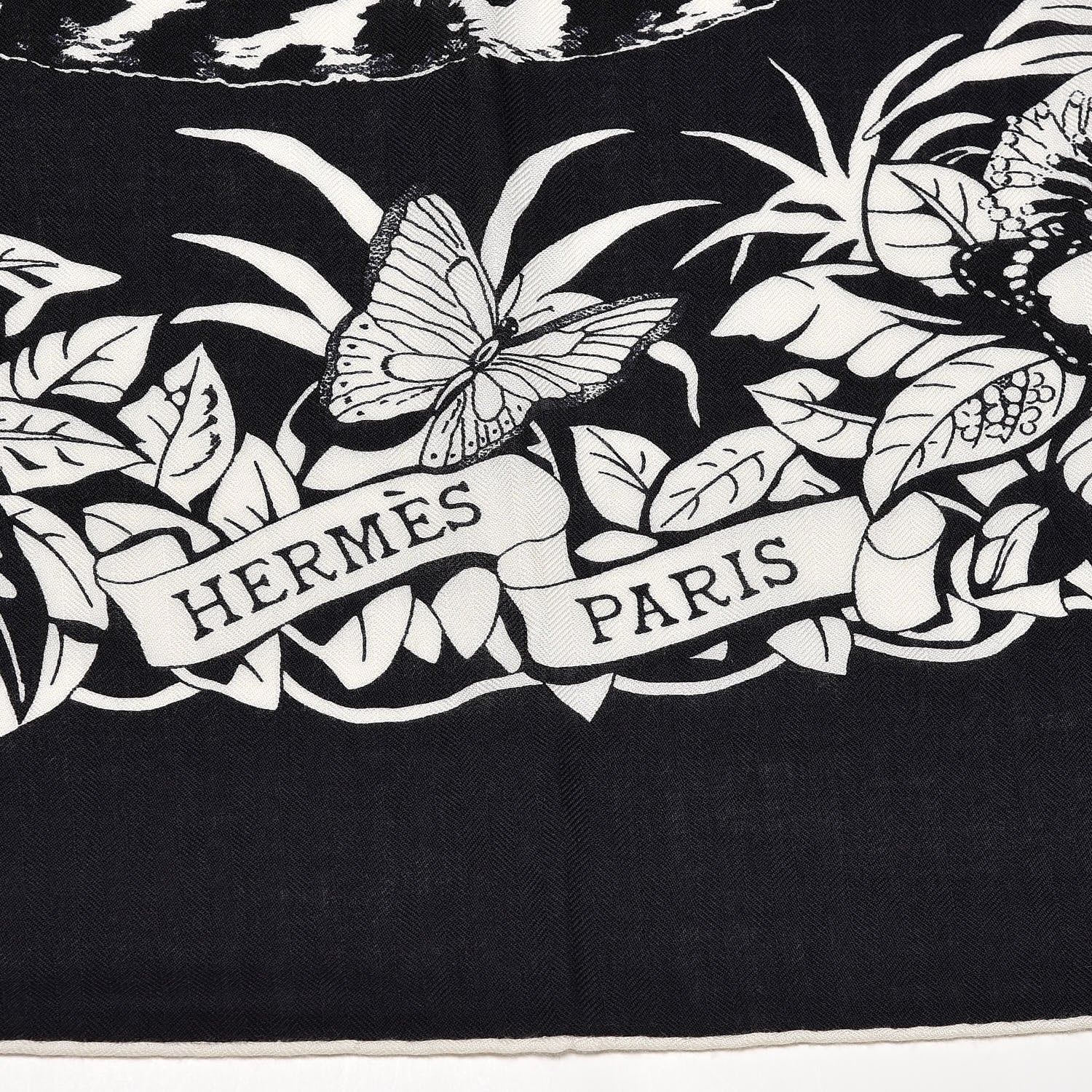 Hermes Cashmere Silk Jungle Love Tattoo Shawl 140 Bleu Black White 4 of 4