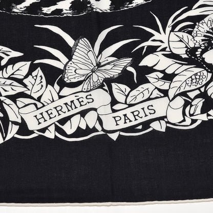 Hermes Cashmere Silk Jungle Love Tattoo Shawl 140 Bleu Black White 4 of 4