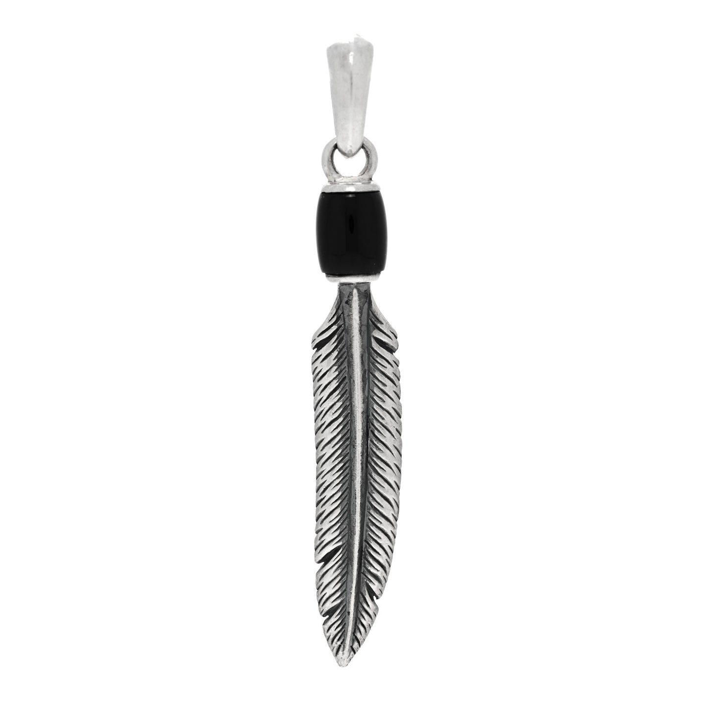 Sterling Silver Black Onyx Southwest Feather Amulet Pendant