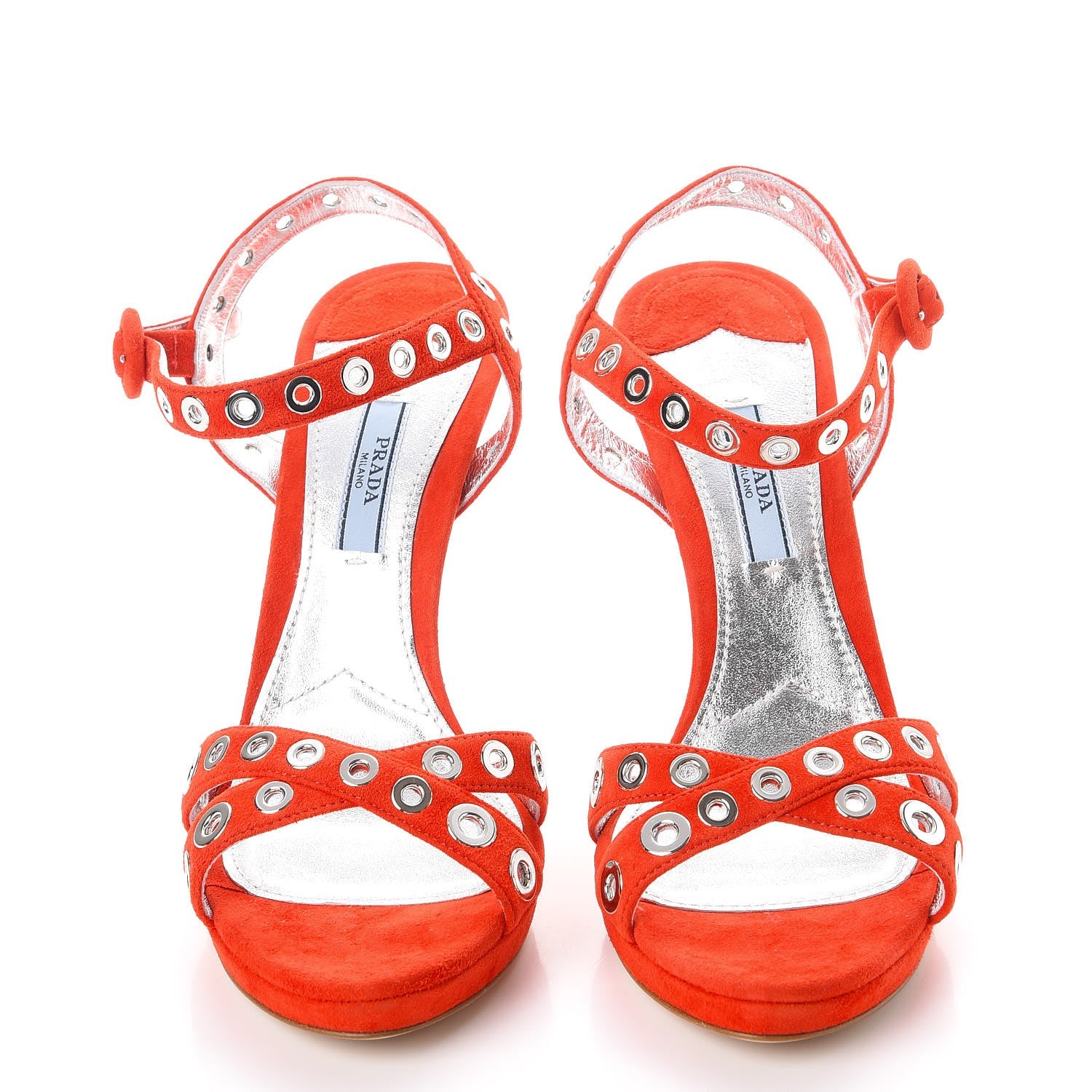 Prada Suede Grommet Sandals 38.5 Red 2 of 10