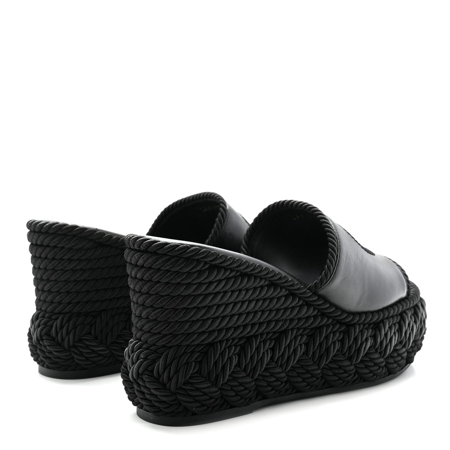 Calfskin Silk Torchon Vlogo Platform Espadrille 100 Wedge Sandals 39 Black