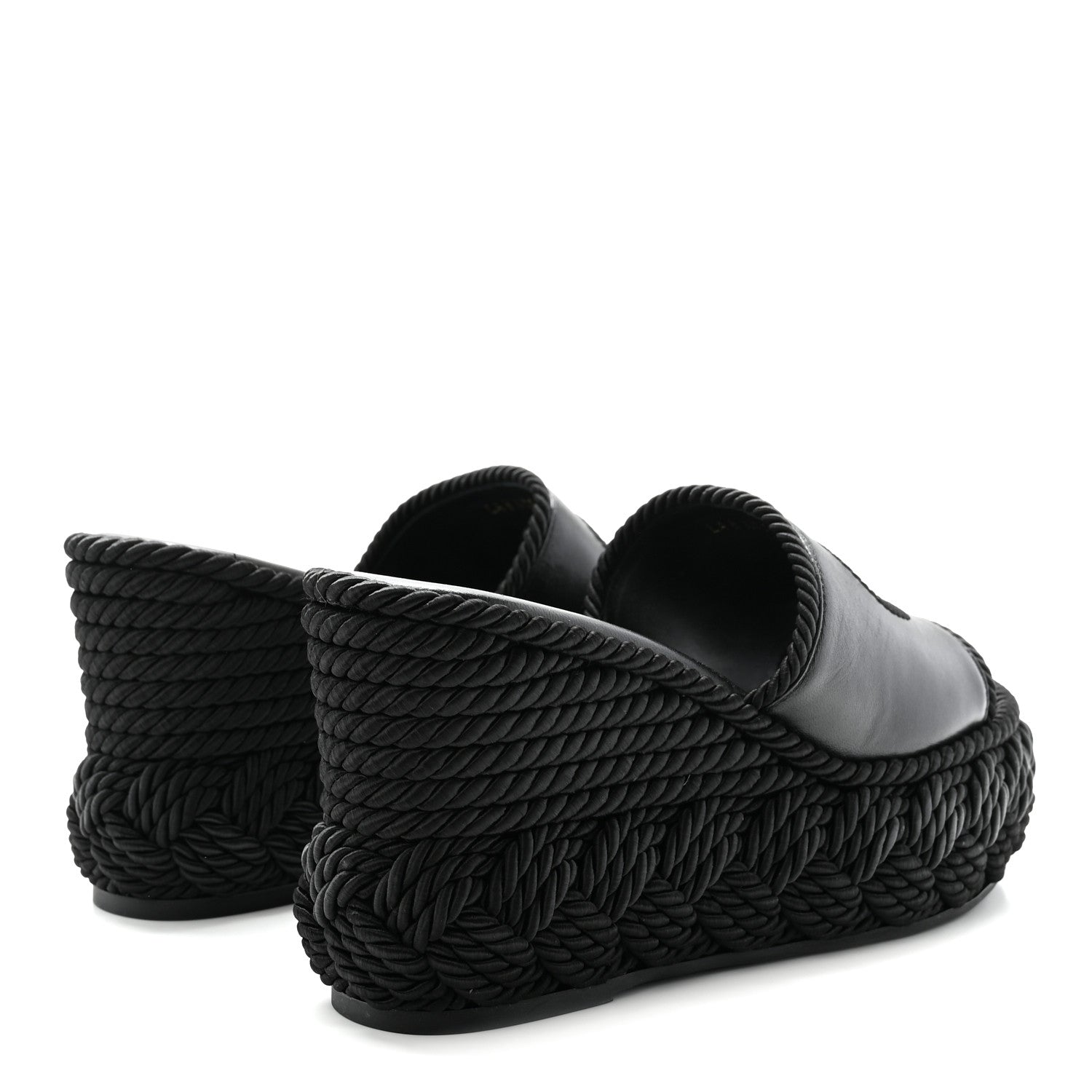 Valentino Garavani Calfskin Silk Torchon Vlogo Platform Espadrille 100 Wedge Sandals 39 Black 5 of 10