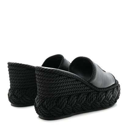 Valentino Garavani Calfskin Silk Torchon Vlogo Platform Espadrille 100 Wedge Sandals 39 Black 5 of 10