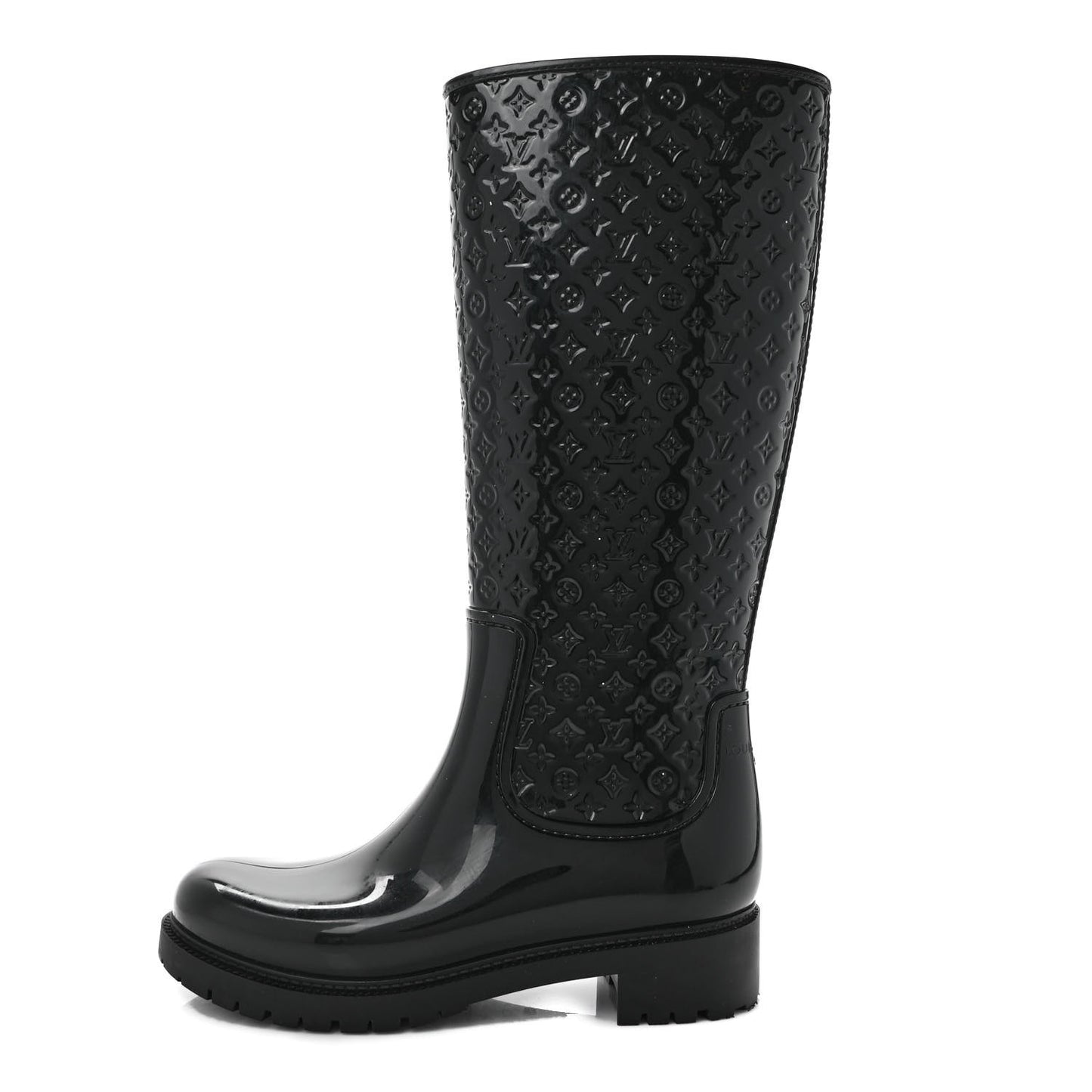 Rubber Embossed Monogram Splash Rain Boots 39 Black