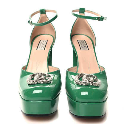 Gucci Vernice Crystal Double G Platform Pumps 37 New Shamrock 2 of 9