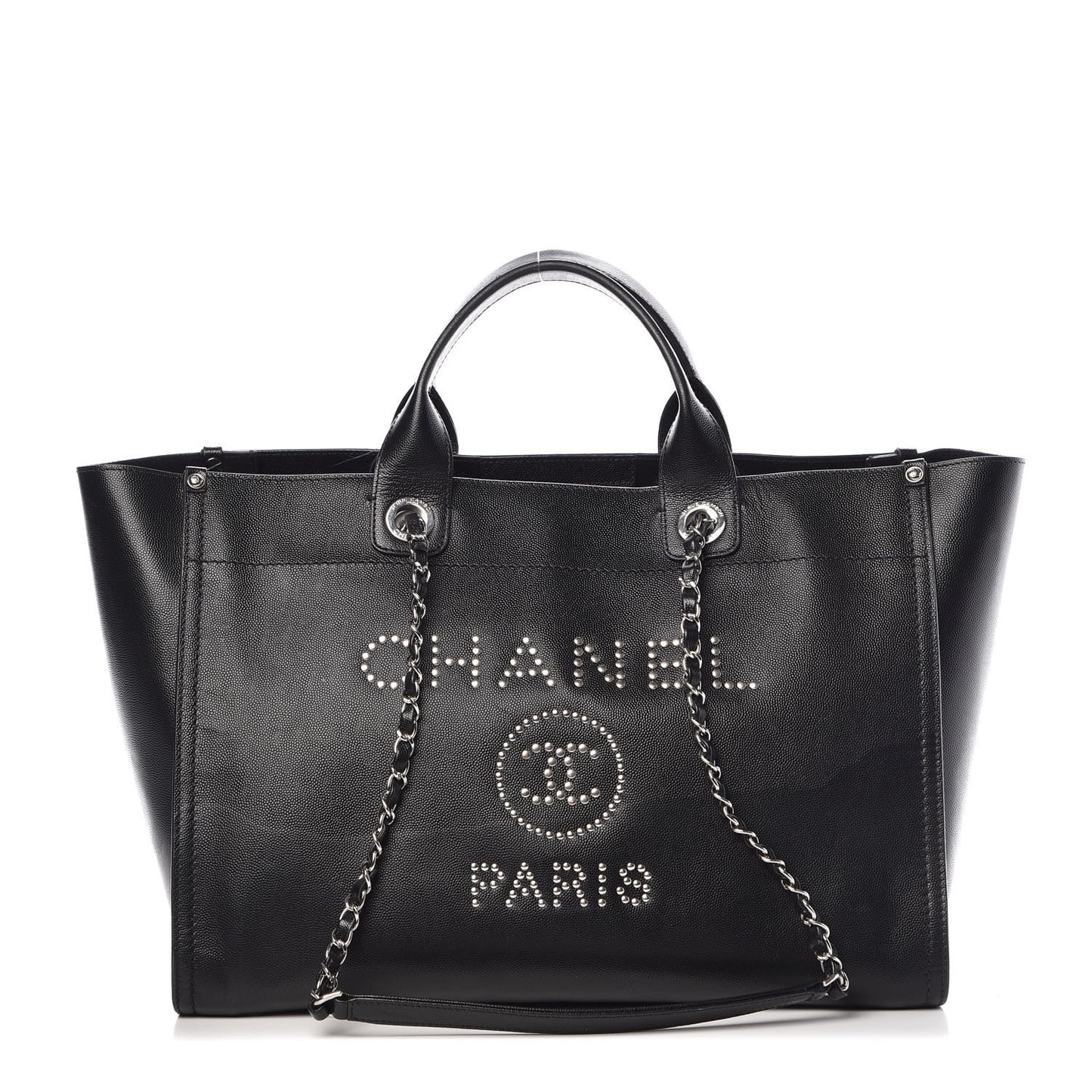 Caviar Medium Studded Deauville Tote Black