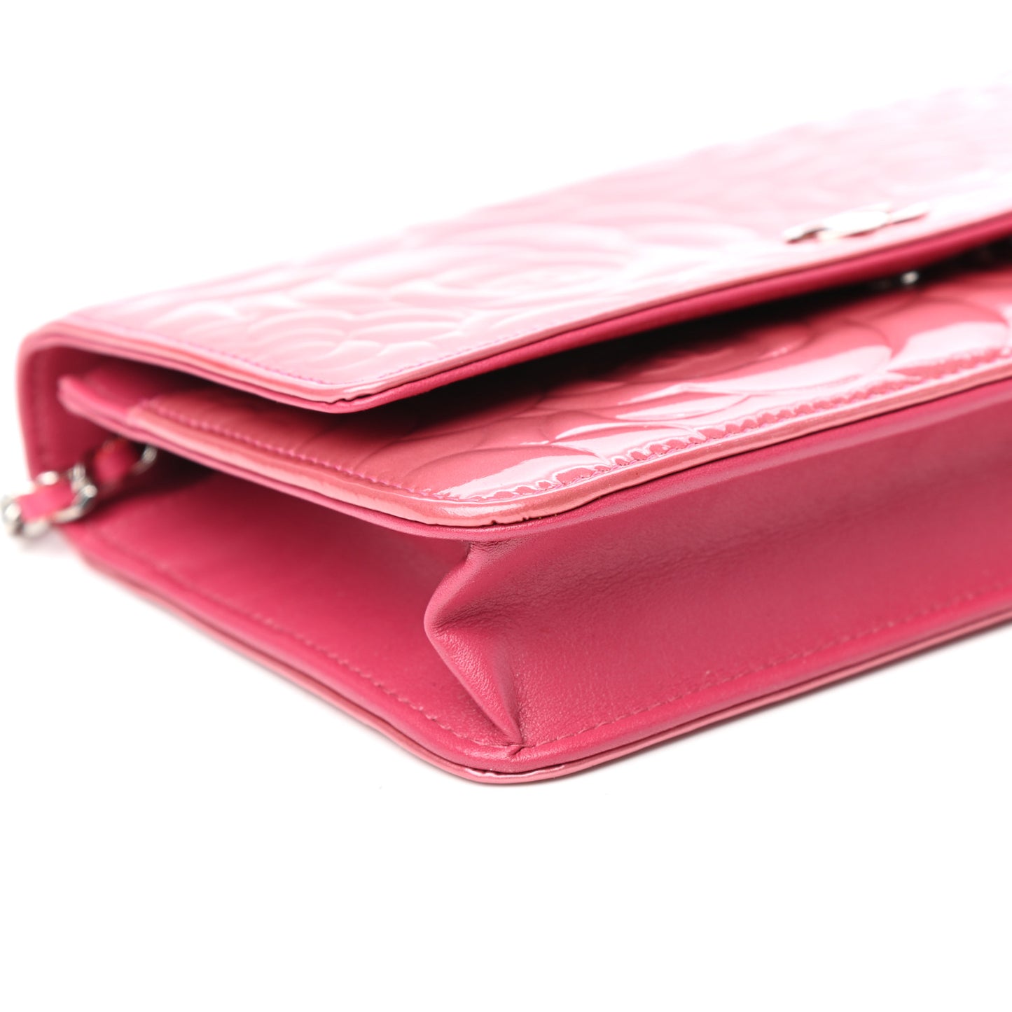 Patent Camellia Embossed Wallet on Chain WOC Rose