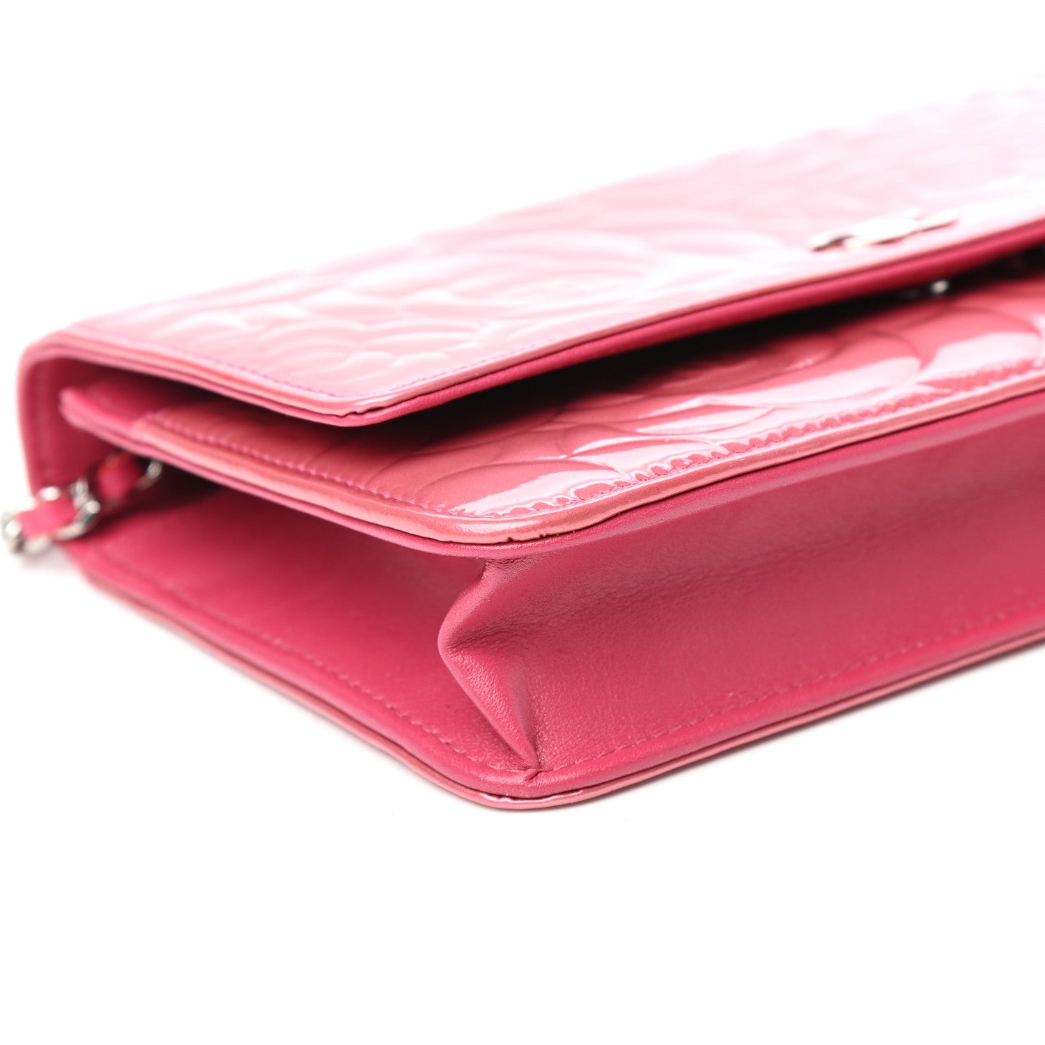 Chanel Patent Camellia Embossed Wallet on Chain WOC Rose 9 of 11