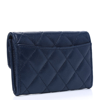 Chanel Caviar Quilted Flap Card Holder Wallet Navy Blue 2 of 4