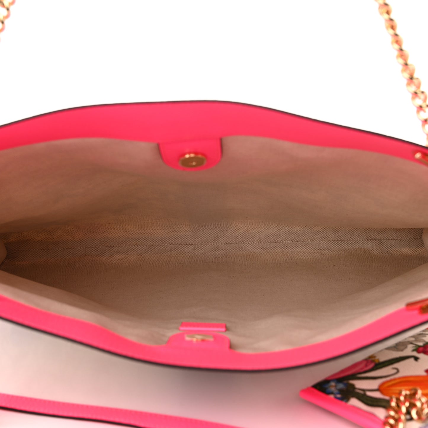 Canvas Flora Large Rajah Chain Tote White Multicolor Fuxia Fluo