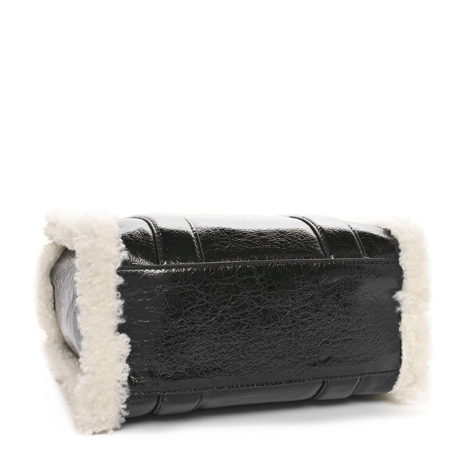 Marc Jacobs Shiny Calfskin Faux Shearling Mini The Traveler Tote Bag Black 4 of 9