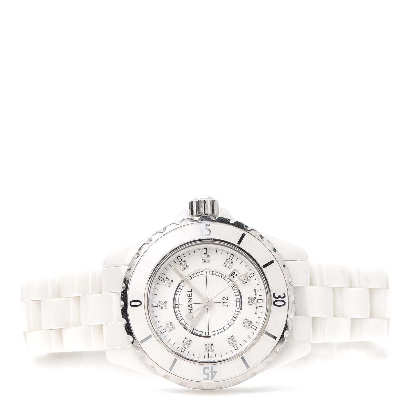 Stainless Steel Ceramic Diamond 33mm J12 Quartz Watch White