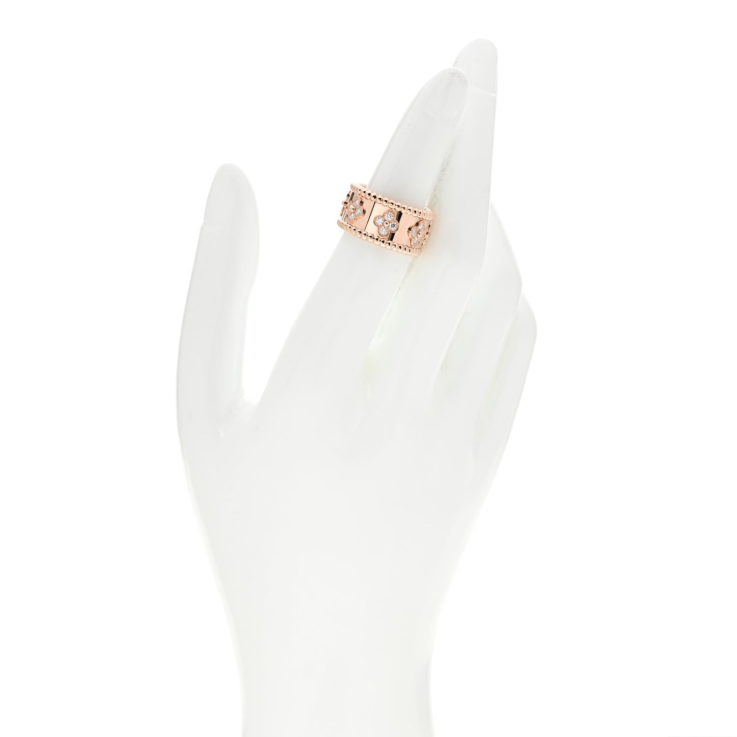 18K Rose Gold Diamond Small Perlee Clovers Ring 50/5.25