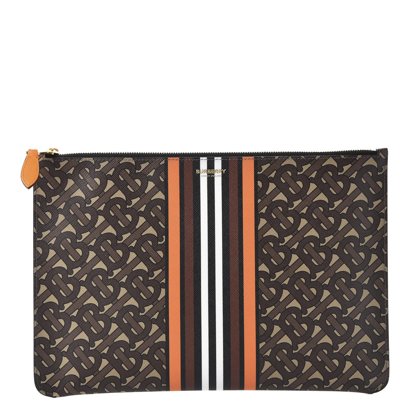 E-Canvas Monogram Stripe Zip Pouch Bridle Brown