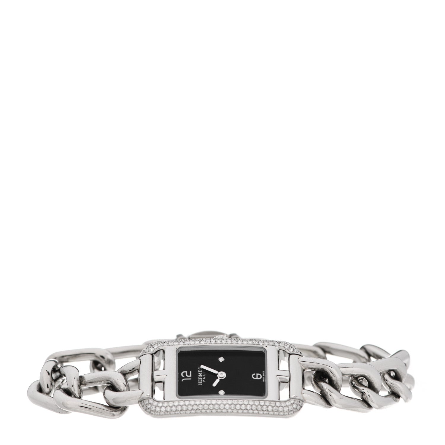 Hermes Stainless Steel Diamond Bezel 17mm Nantucket Quartz Watch Black 2 of 5
