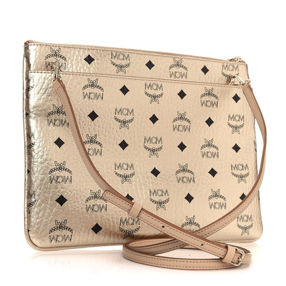MCM Metallic Visetos Medium Crossbody Pouch Berline Gold 4 of 13