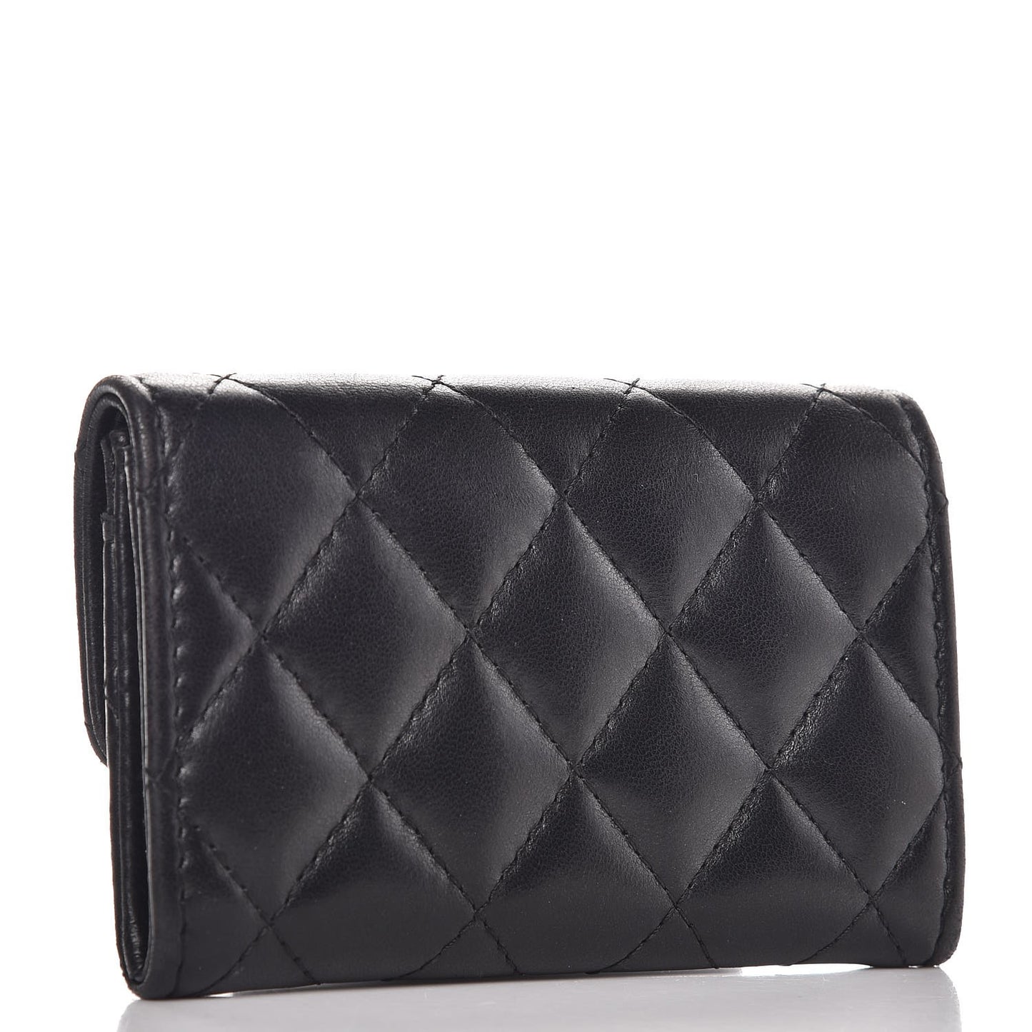 Lambskin Quilted Flap Card Holder Black