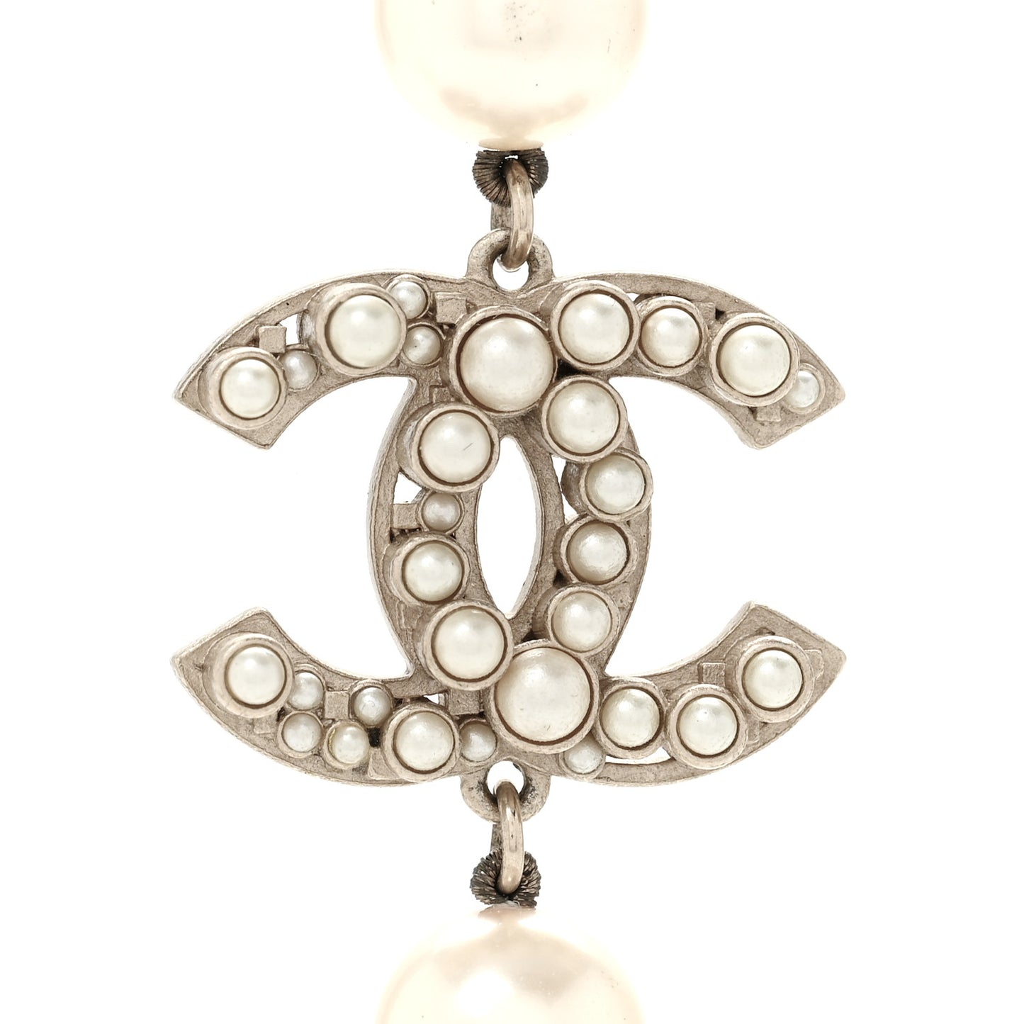 Crystal Pearl CC Long Necklace Gold