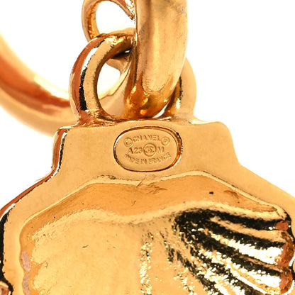 Chanel Crystal CC Shell Hoop Earrings Gold Pink 4 of 5