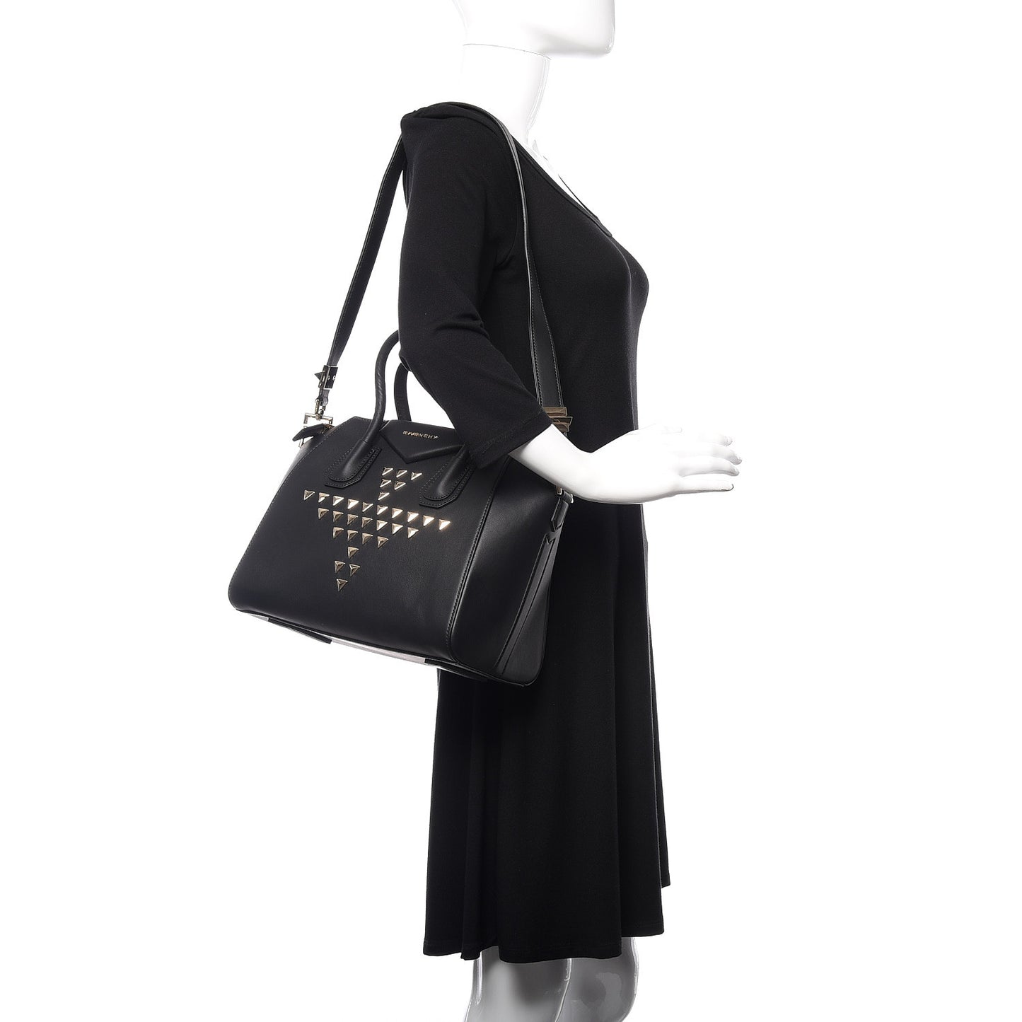 Calfskin Triangle Studded Small Antigona Black