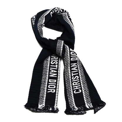 Christian Dior Wool Silk Oblique University Reversible Scarf Navy Blue 1 of 4