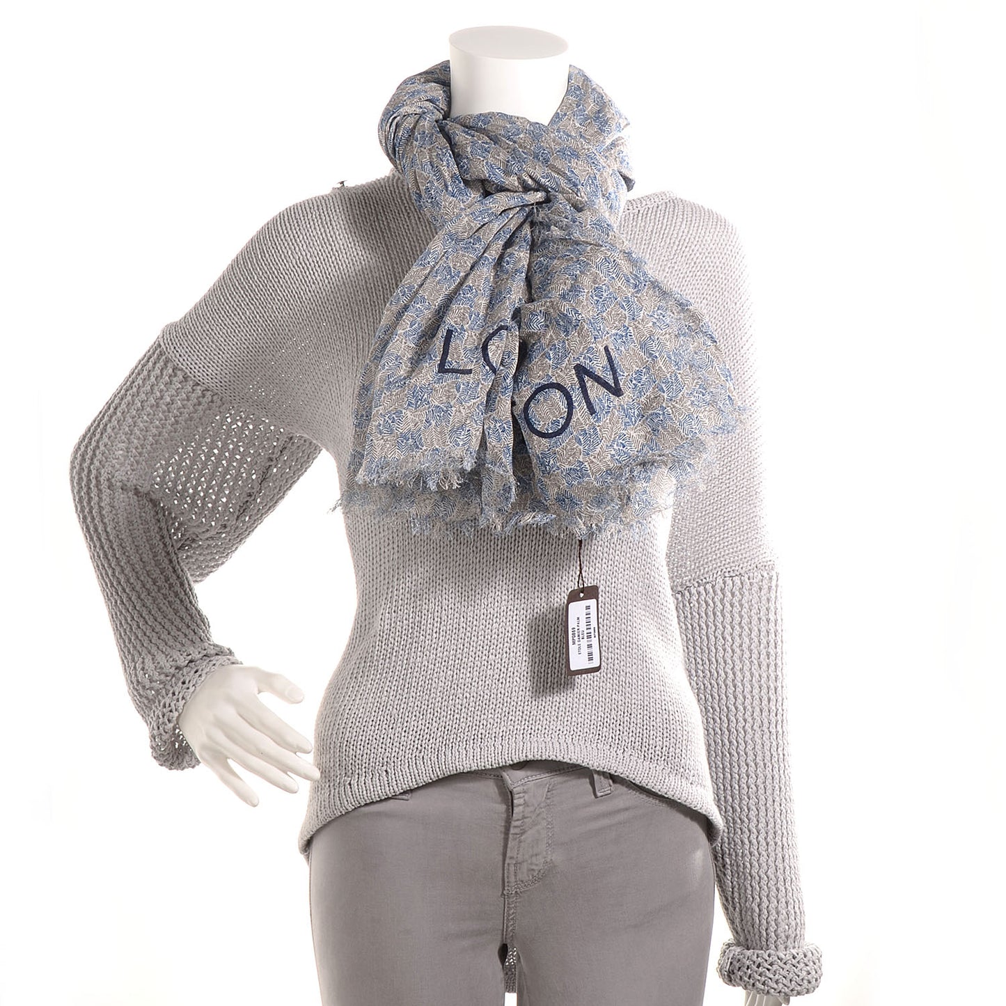 Cotton Linen Etole Damier Palm Stole Blue