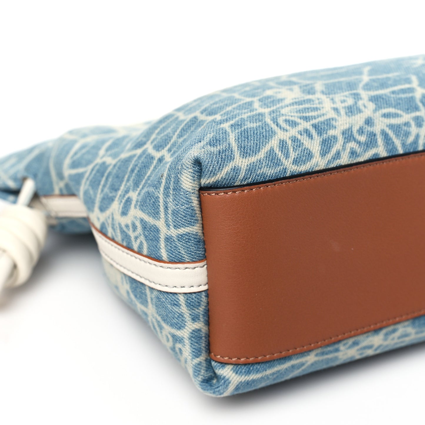 Denim Calfskin Mermaid Print Paula's Ibiza Flamenco Knot Bag Blue Tan