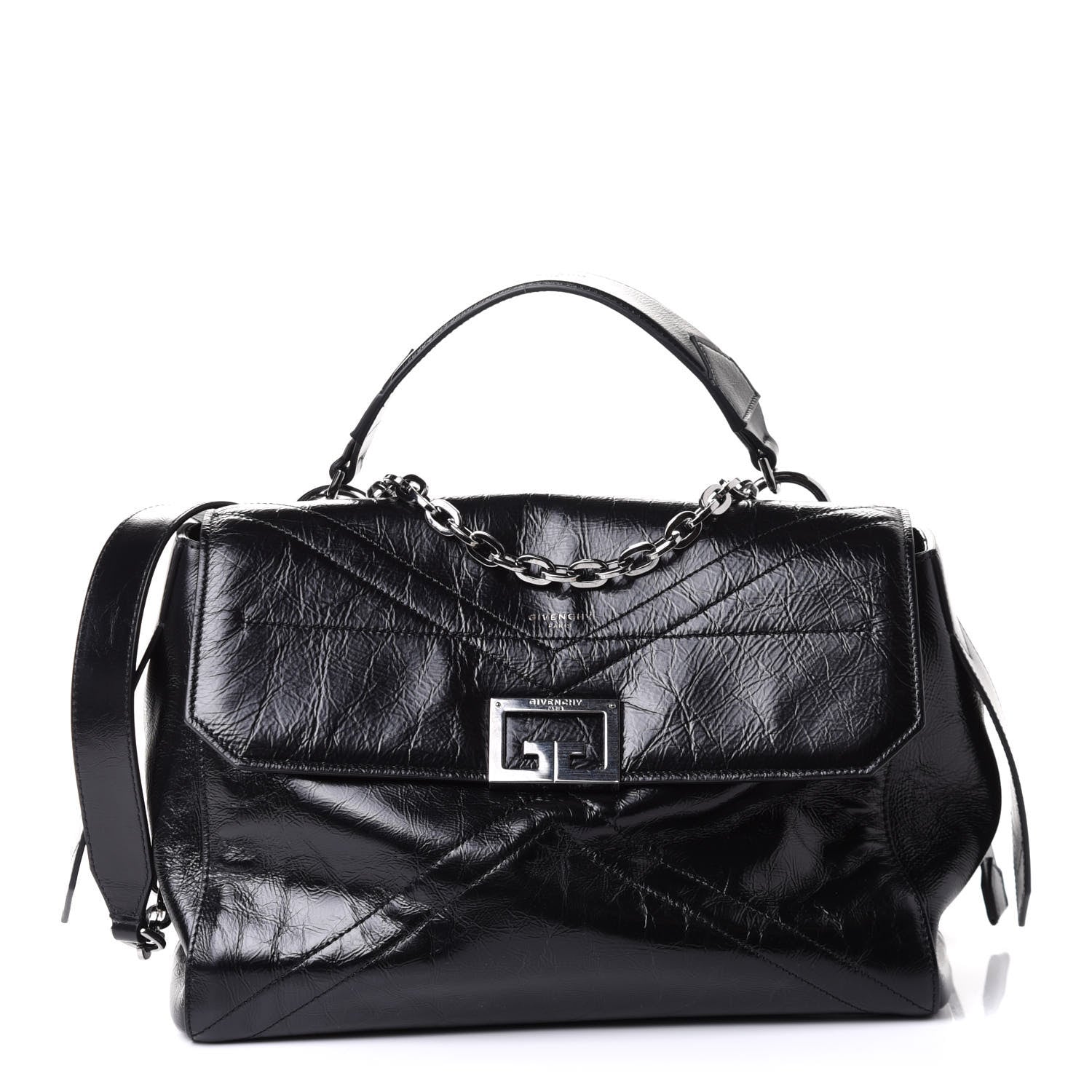 Givenchy Creased Patent Calfskin Medium ID Flap Black 1 of 4