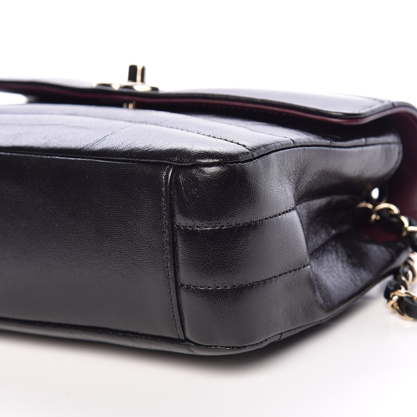 Shiny Lambskin Quilted Small Chevron Miroir Black