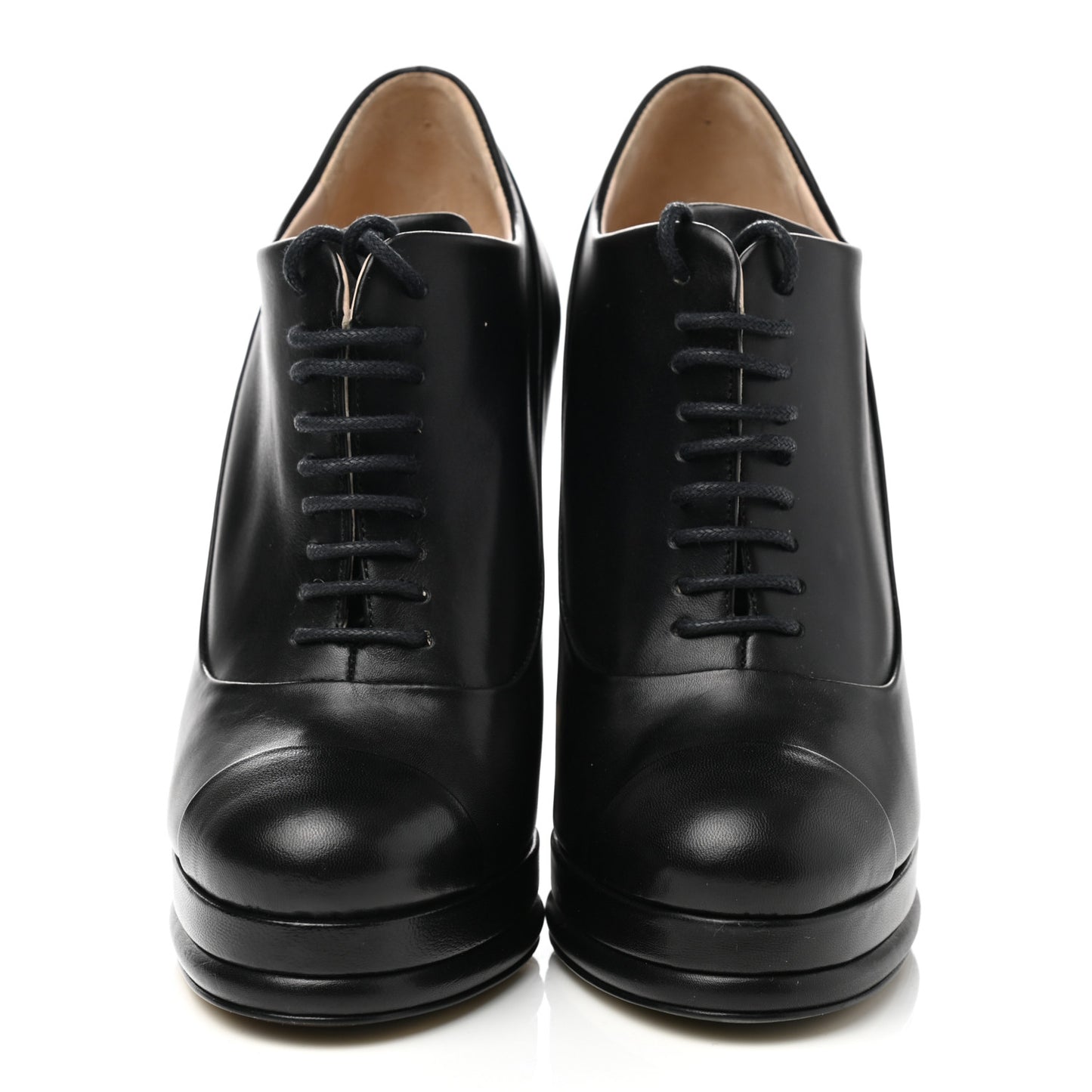 Lambskin Cap Toe Lace Up Booties 36 Black