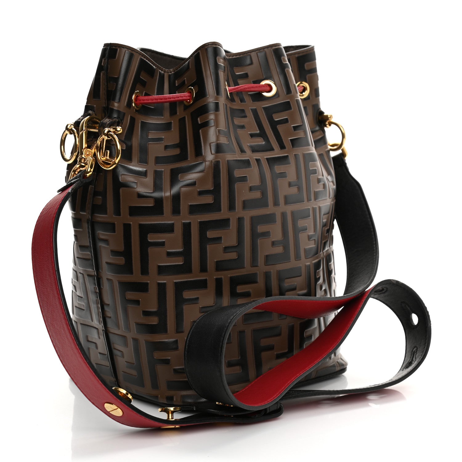 Fendi Vitello Grace F is Fendi Bi-Color FF 1974 Embossed Grande Mon Tresor Bucket Bag Maya Black Fragola 2 of 10