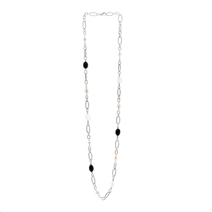 David Yurman Sterling Silver Black Onyx Pearl Quartz Figaro Chain Necklace 1 of 3