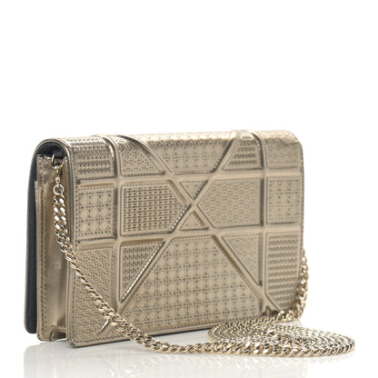 Christian Dior Metallic Patent Micro-Cannage Diorama Wallet on Chain Pouch Gold 2 of 14
