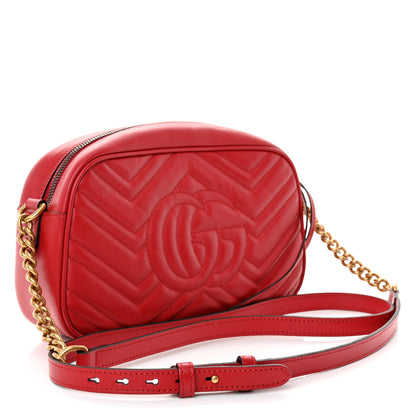 Gucci Calfskin Matelasse Small GG Marmont Chain Shoulder Bag Hibiscus Red 3 of 12