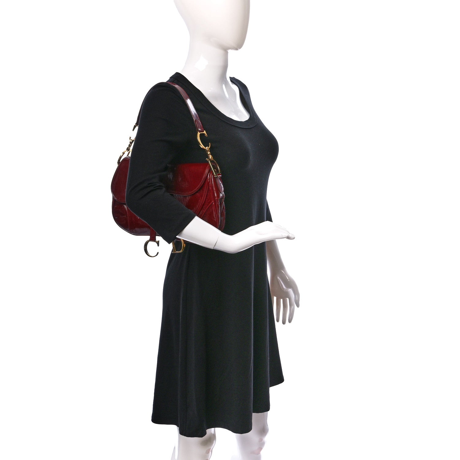 Christian Dior Patent Diorissimo Double Saddle Bag Dark Red 2 of 11